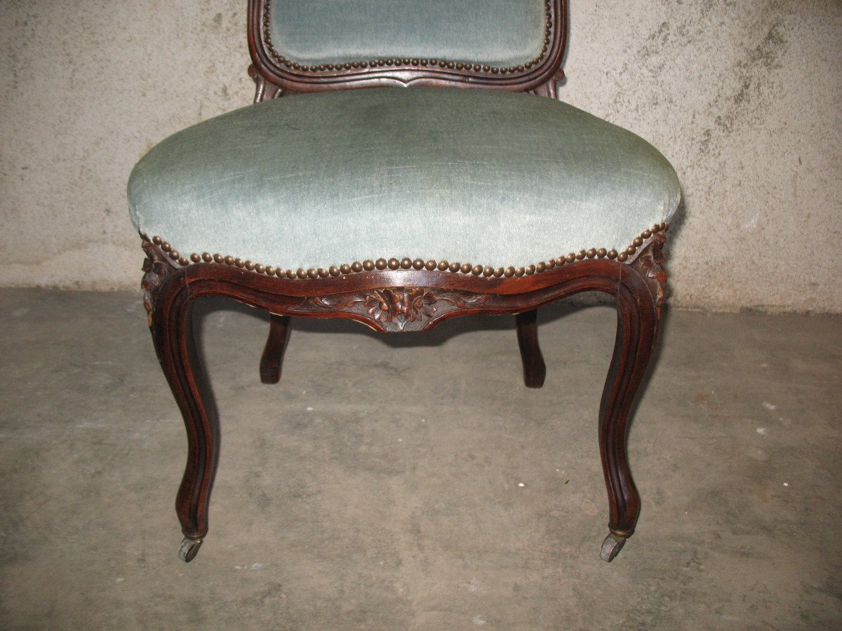 Paire de fauteuils à la Reine et de chaises en noyer  de style Louis XV époque 19ème-photo-1