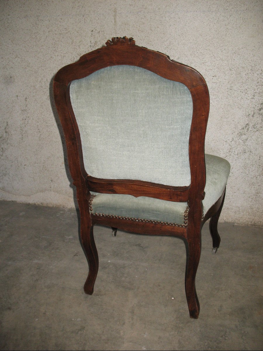 Paire de fauteuils à la Reine et de chaises en noyer  de style Louis XV époque 19ème-photo-4