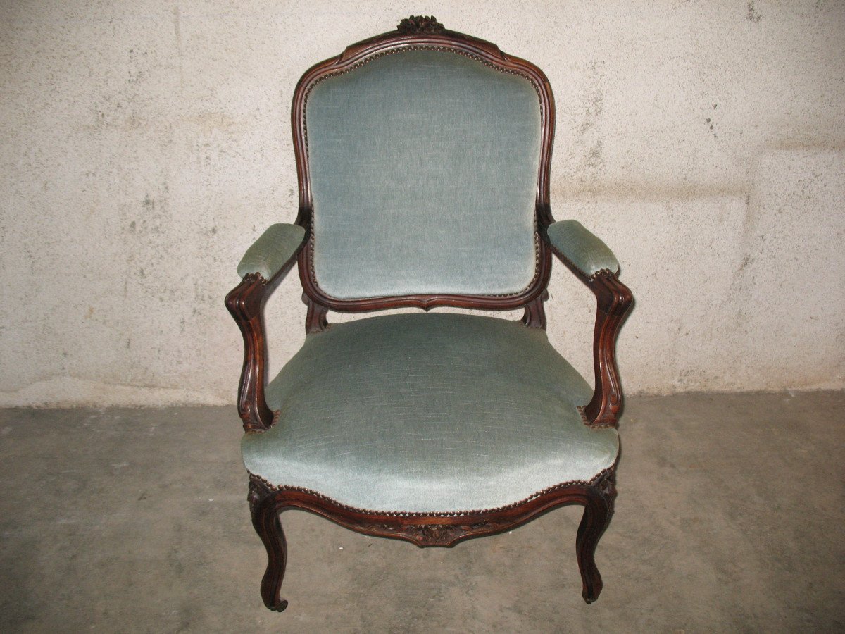 Paire de fauteuils à la Reine et de chaises en noyer  de style Louis XV époque 19ème-photo-5