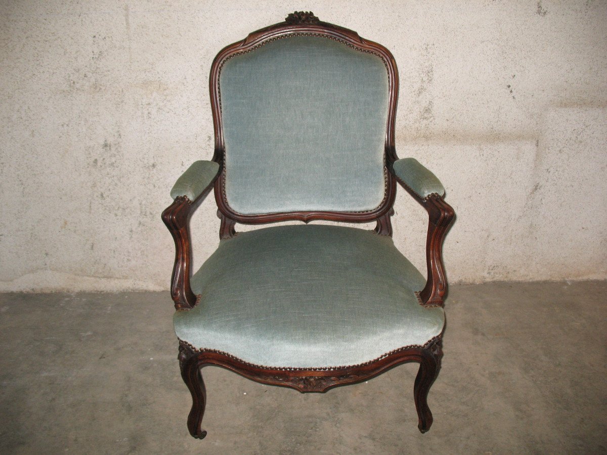 Pair Of Queen's Armchairs And Louis XV Style Walnut Chairs, 19th Century-photo-5
