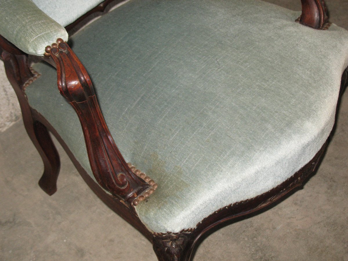 Paire de fauteuils à la Reine et de chaises en noyer  de style Louis XV époque 19ème-photo-6