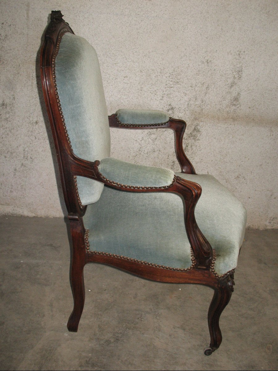 Paire de fauteuils à la Reine et de chaises en noyer  de style Louis XV époque 19ème-photo-7