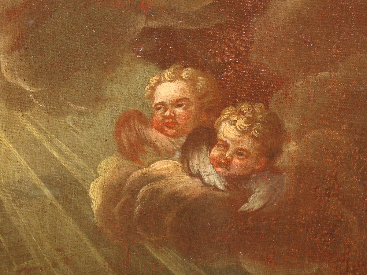 L'annonciation huile sur toile école italienne grand tableau religieux époque 17ème-photo-3