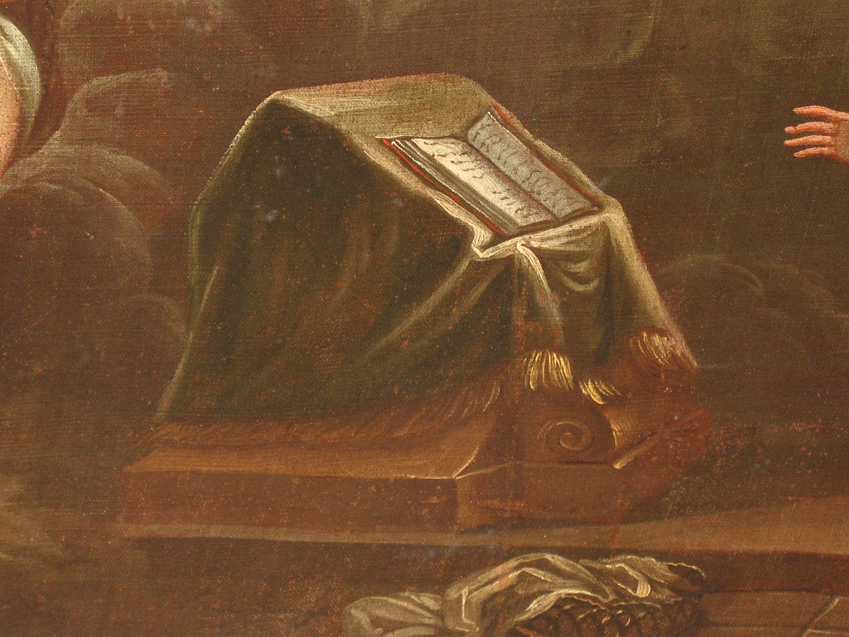L'annonciation huile sur toile école italienne grand tableau religieux époque 17ème-photo-4