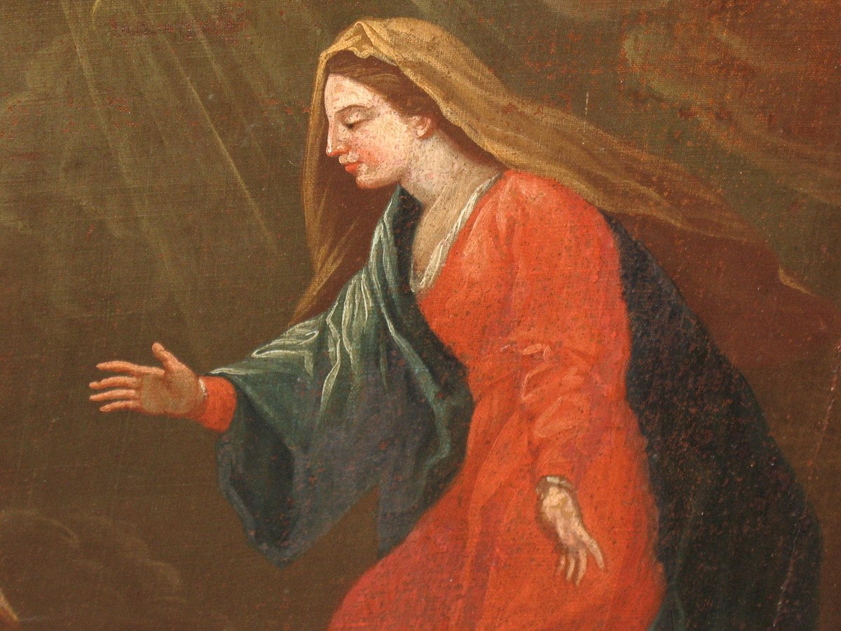 L'annonciation huile sur toile école italienne grand tableau religieux époque 17ème-photo-5