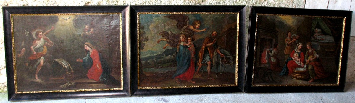 L'annonciation huile sur toile école italienne grand tableau religieux époque 17ème-photo-8