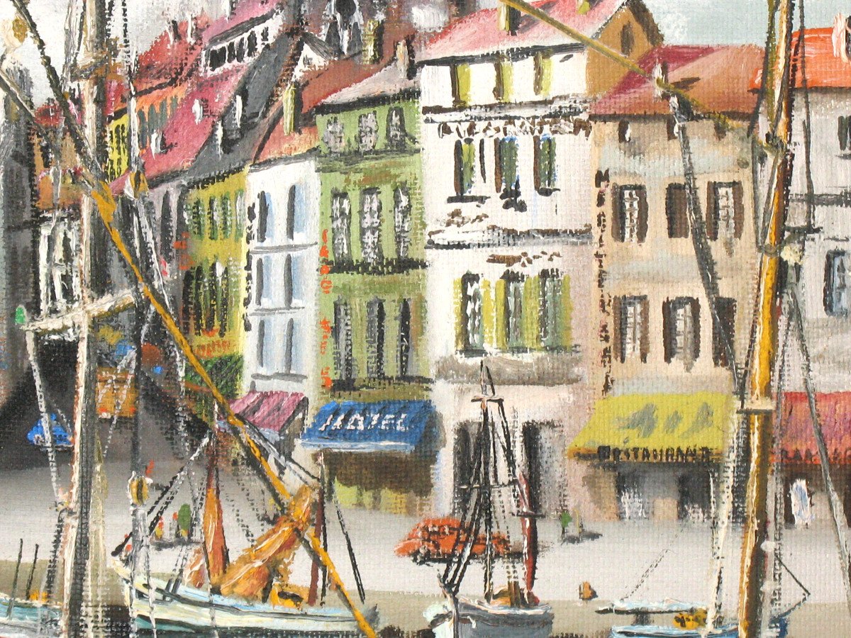 Port Of La Rochelle Signed Gj Miane Oil On Panel 20th Century-photo-5