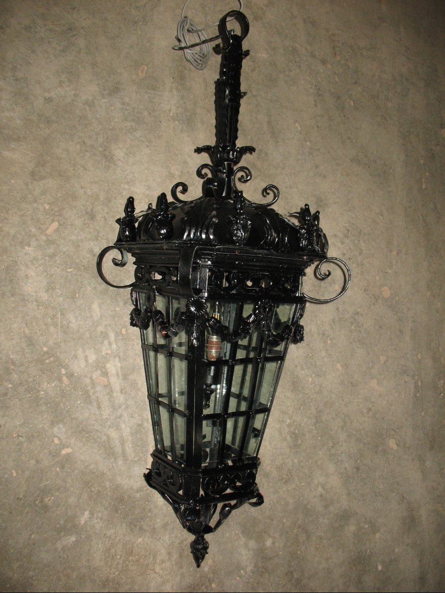 Pair Of Large Wrought Iron Lanterns Complete With Their L.xvi Style Posterns, 20th Century-photo-3