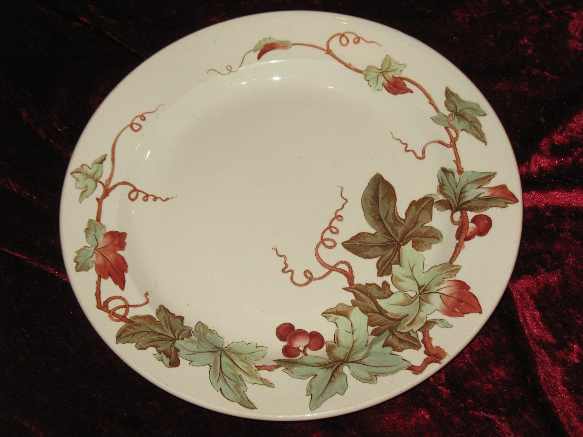 Lunéville Earthenware Dinner Service With Ivy Decor, Art Nouveau Period, Late 19th Century, 56 Pieces-photo-6
