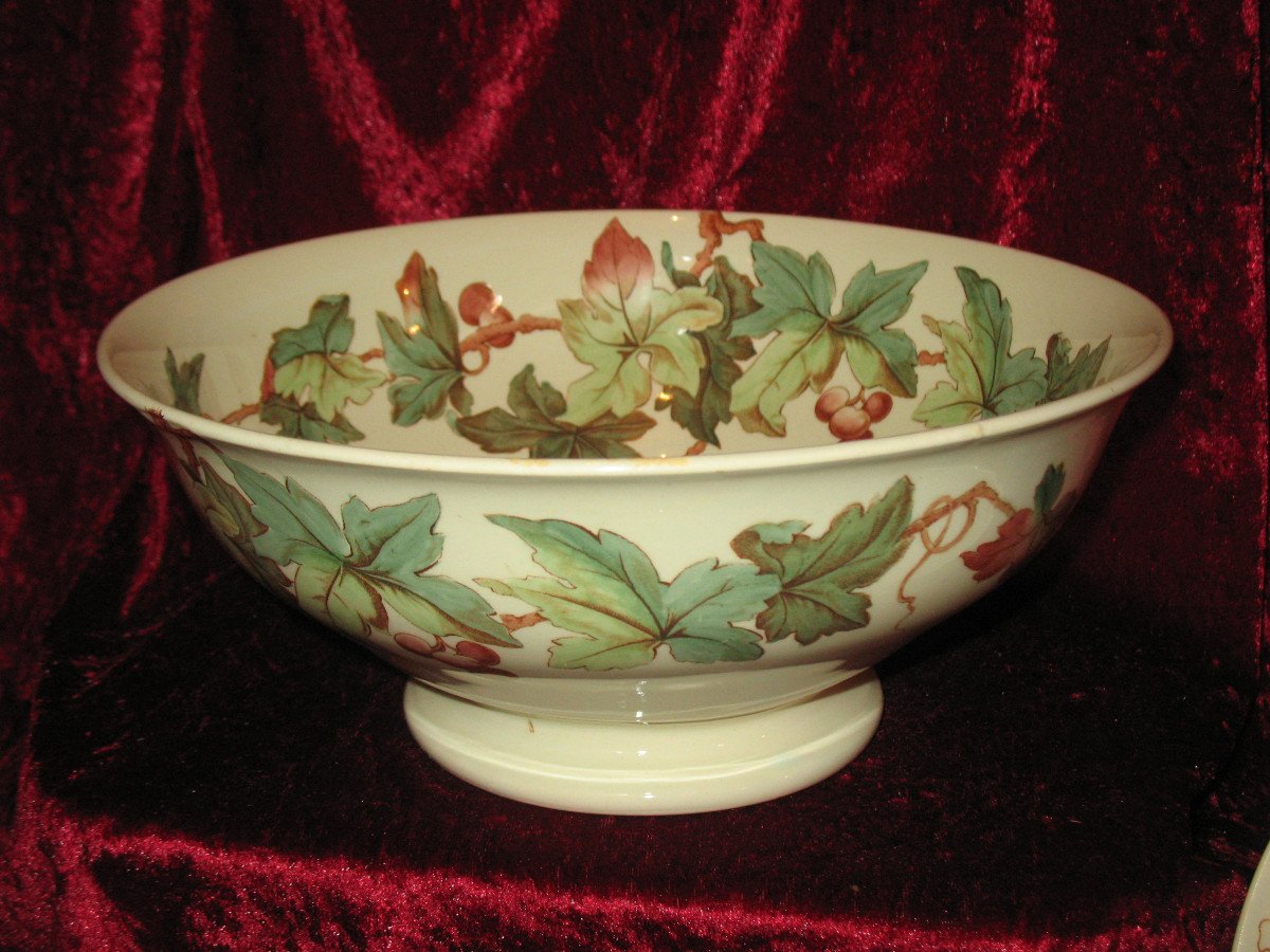 Lunéville Earthenware Dinner Service With Ivy Decor, Art Nouveau Period, Late 19th Century, 56 Pieces-photo-8