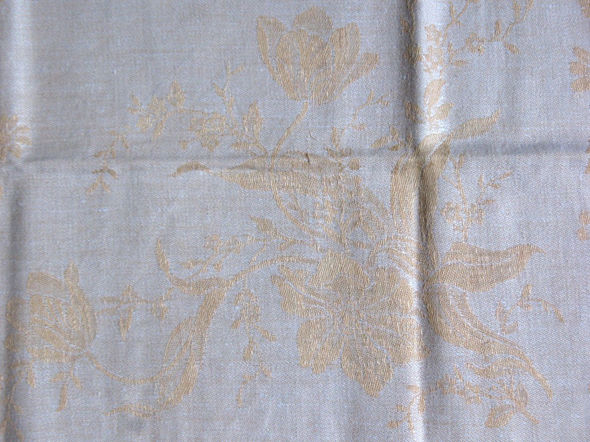 12 serviettes de table en damassé fleuri couleur crème initiales brodées CR époque début 20ème-photo-2