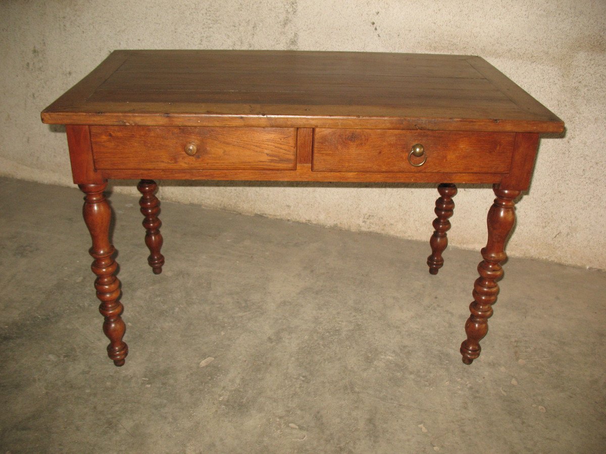 Louis Philippe Period Flat Desk With 2 Drawers In Fruit Wood, 19th Century-photo-2