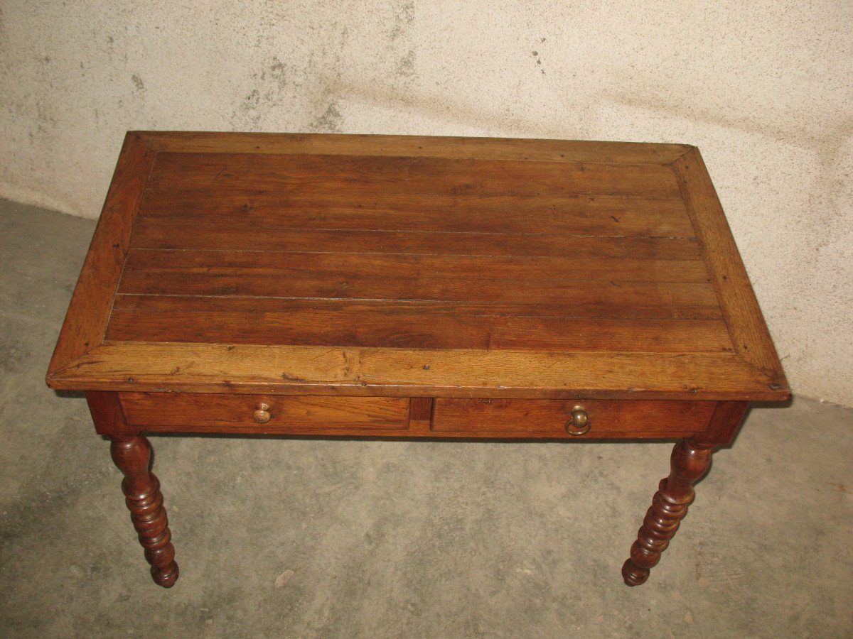 Louis Philippe Period Flat Desk With 2 Drawers In Fruit Wood, 19th Century-photo-3