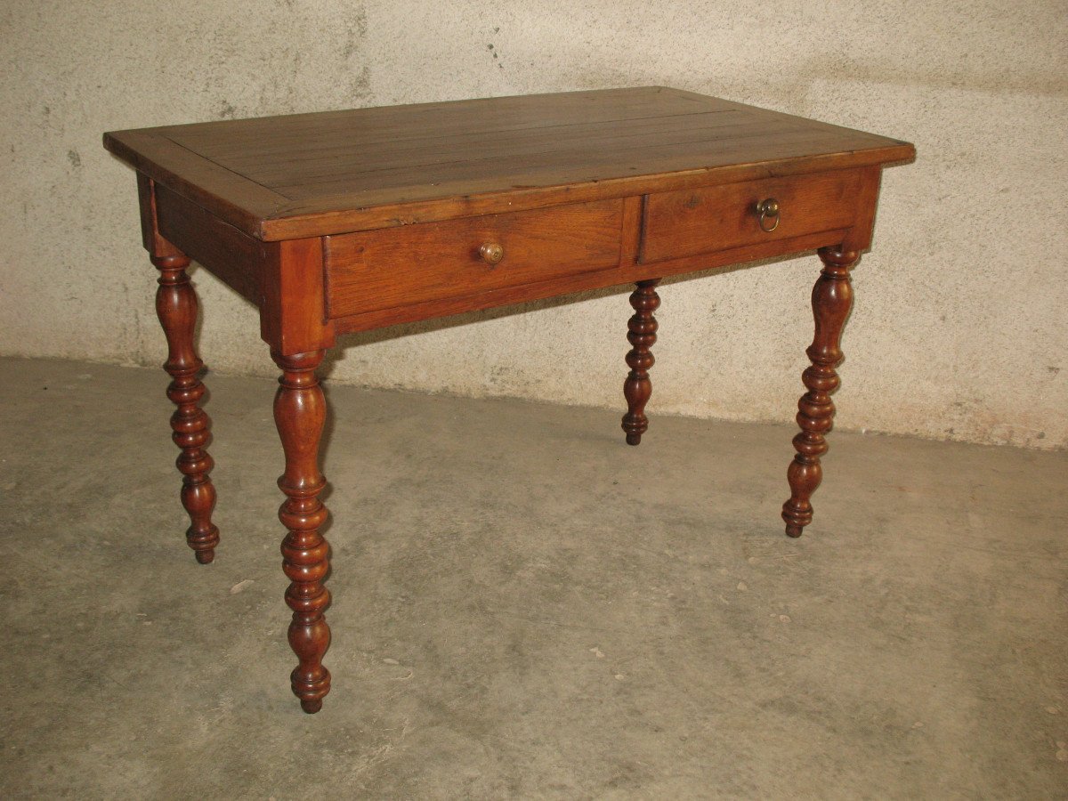 Louis Philippe Period Flat Desk With 2 Drawers In Fruit Wood, 19th Century-photo-6