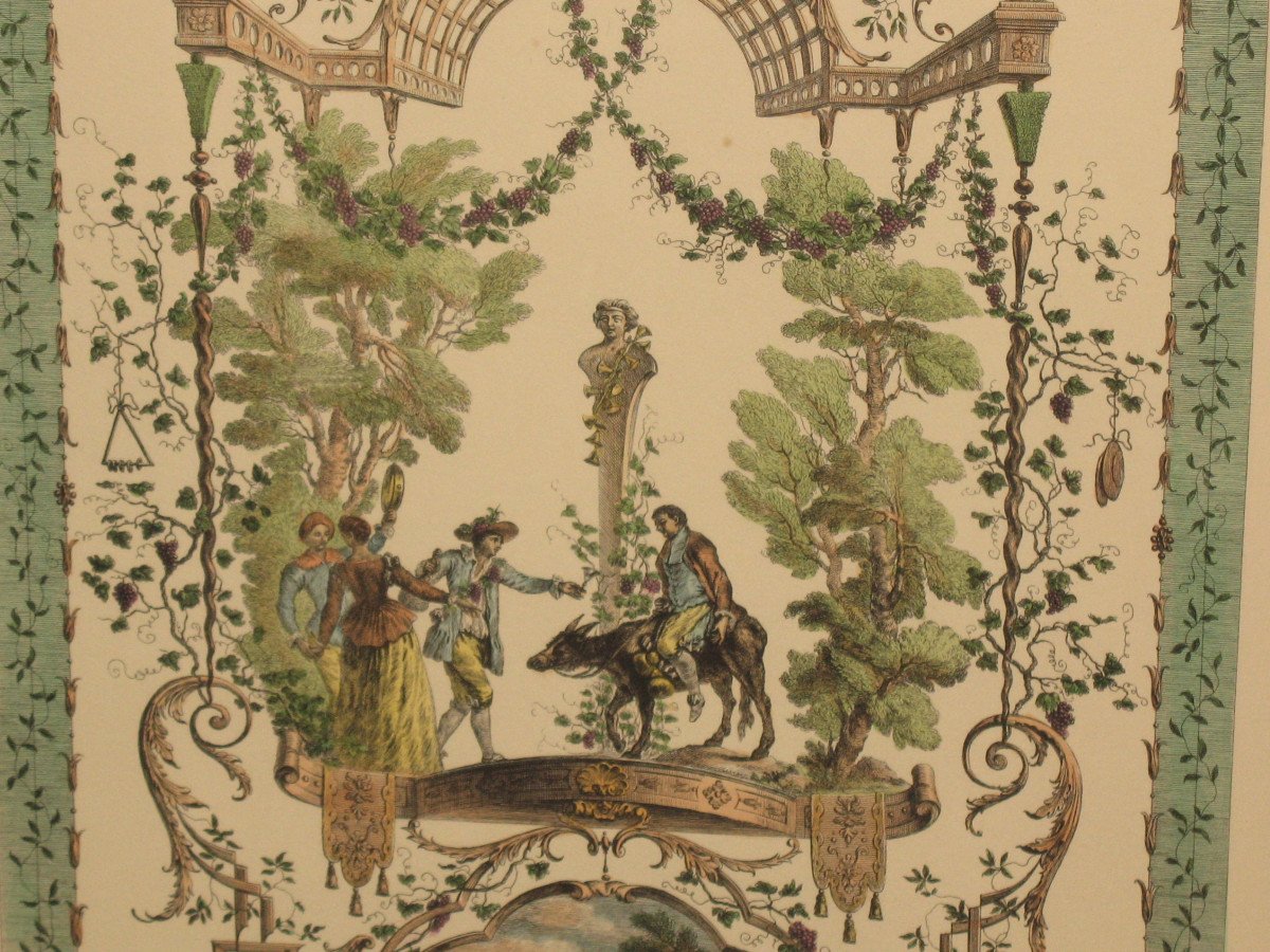 Feste bacchique d'après Watteau gravure en couleur par J. Moyreau encadrée d : 66 x 91 cm-photo-3