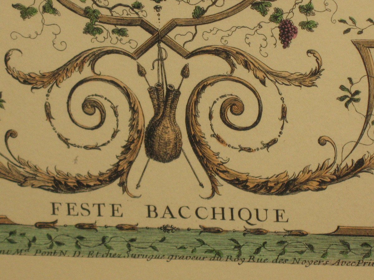 Feste bacchique d'après Watteau gravure en couleur par J. Moyreau encadrée d : 66 x 91 cm-photo-1