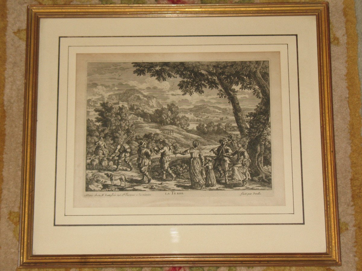 L'eau La terre L'air Le feu gravures de Gabriel Perelle (1604-1677) encadrées époque 19ème-photo-2