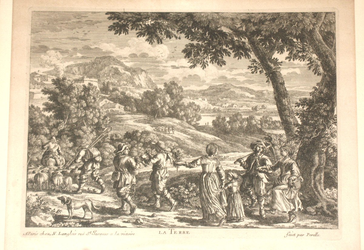 L'eau La terre L'air Le feu gravures de Gabriel Perelle (1604-1677) encadrées époque 19ème-photo-3