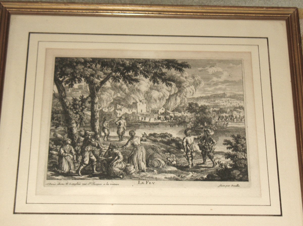 L'eau La terre L'air Le feu gravures de Gabriel Perelle (1604-1677) encadrées époque 19ème-photo-2
