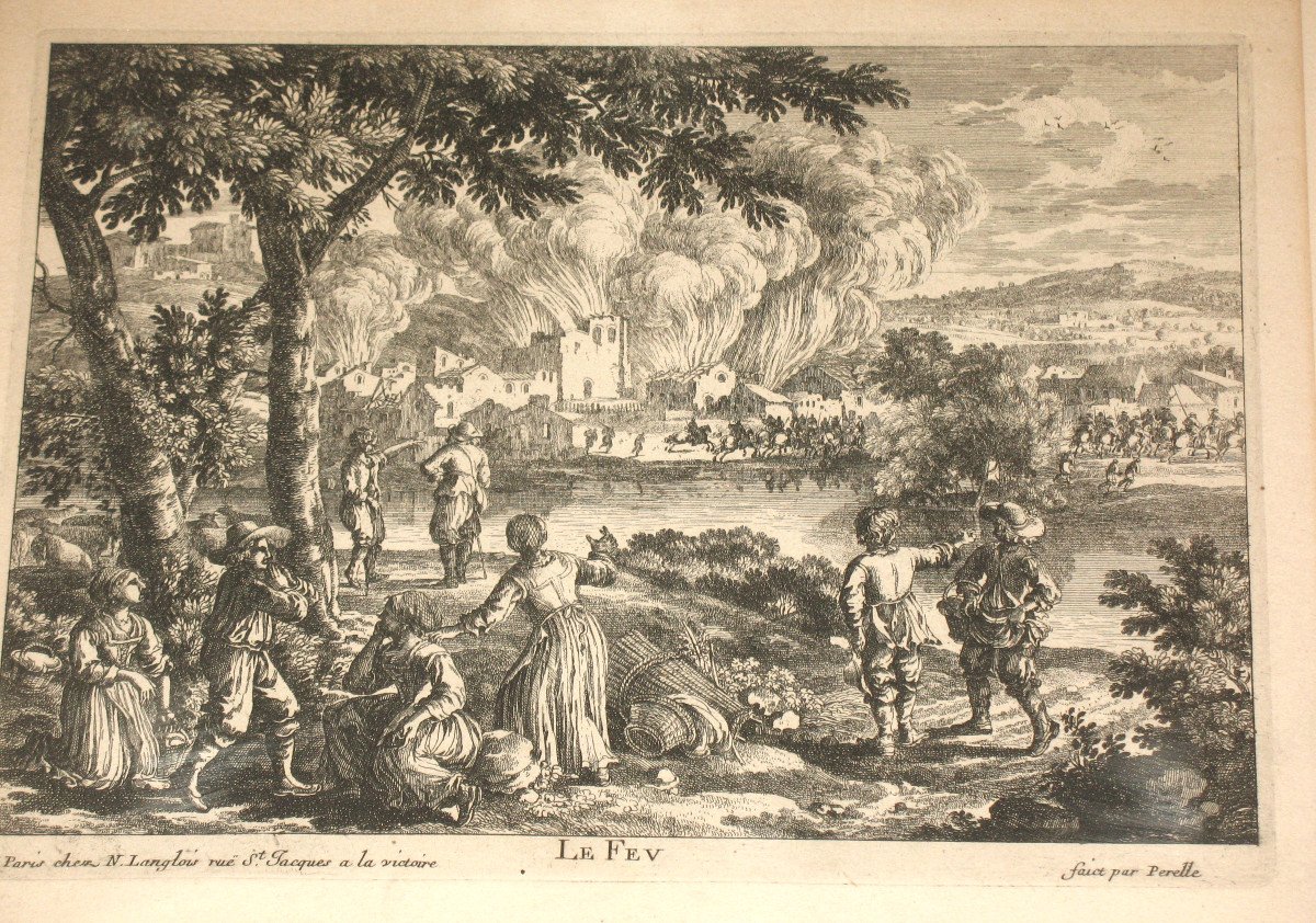 L'eau La terre L'air Le feu gravures de Gabriel Perelle (1604-1677) encadrées époque 19ème-photo-3