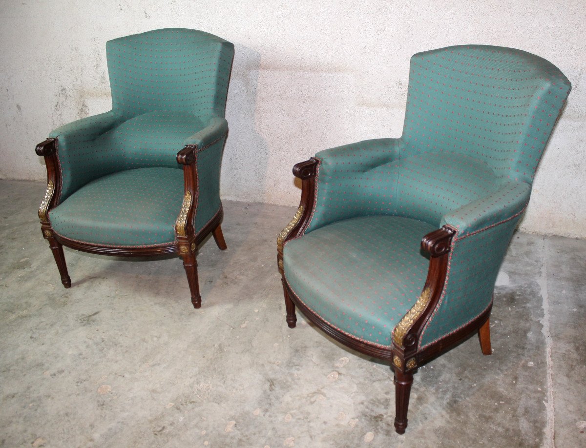 Paire de bergères en acajou de style Louis XVI époque 19ème-photo-8