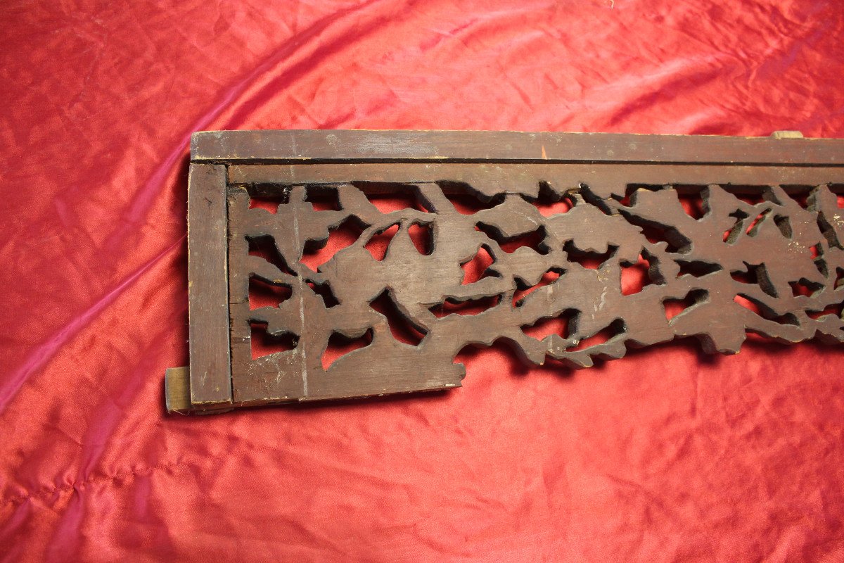 Bed Front Element In Carved Gilded Wood Origin China 19th Century Length: 189.5 Cm-photo-7
