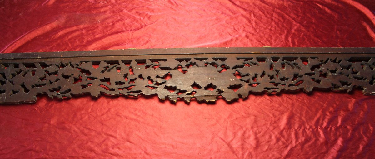 Bed Front Element In Carved Gilded Wood Origin China 19th Century Length: 189.5 Cm-photo-6