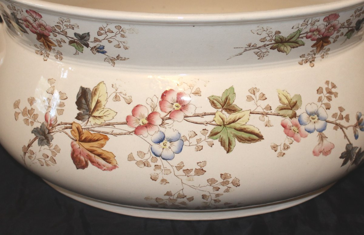 Very Large English Earthenware Planter With Floral Decoration, Late 19th Century, Length: 53 Cm-photo-1