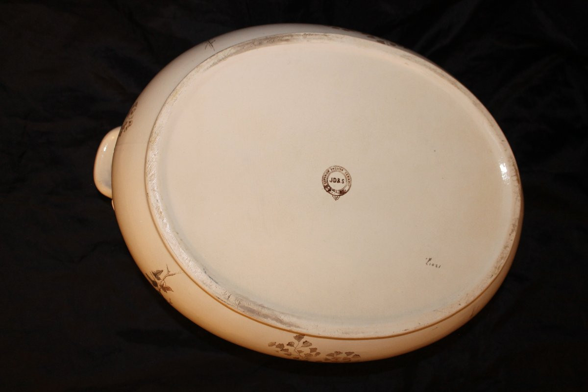 Very Large English Earthenware Planter With Floral Decoration, Late 19th Century, Length: 53 Cm-photo-6
