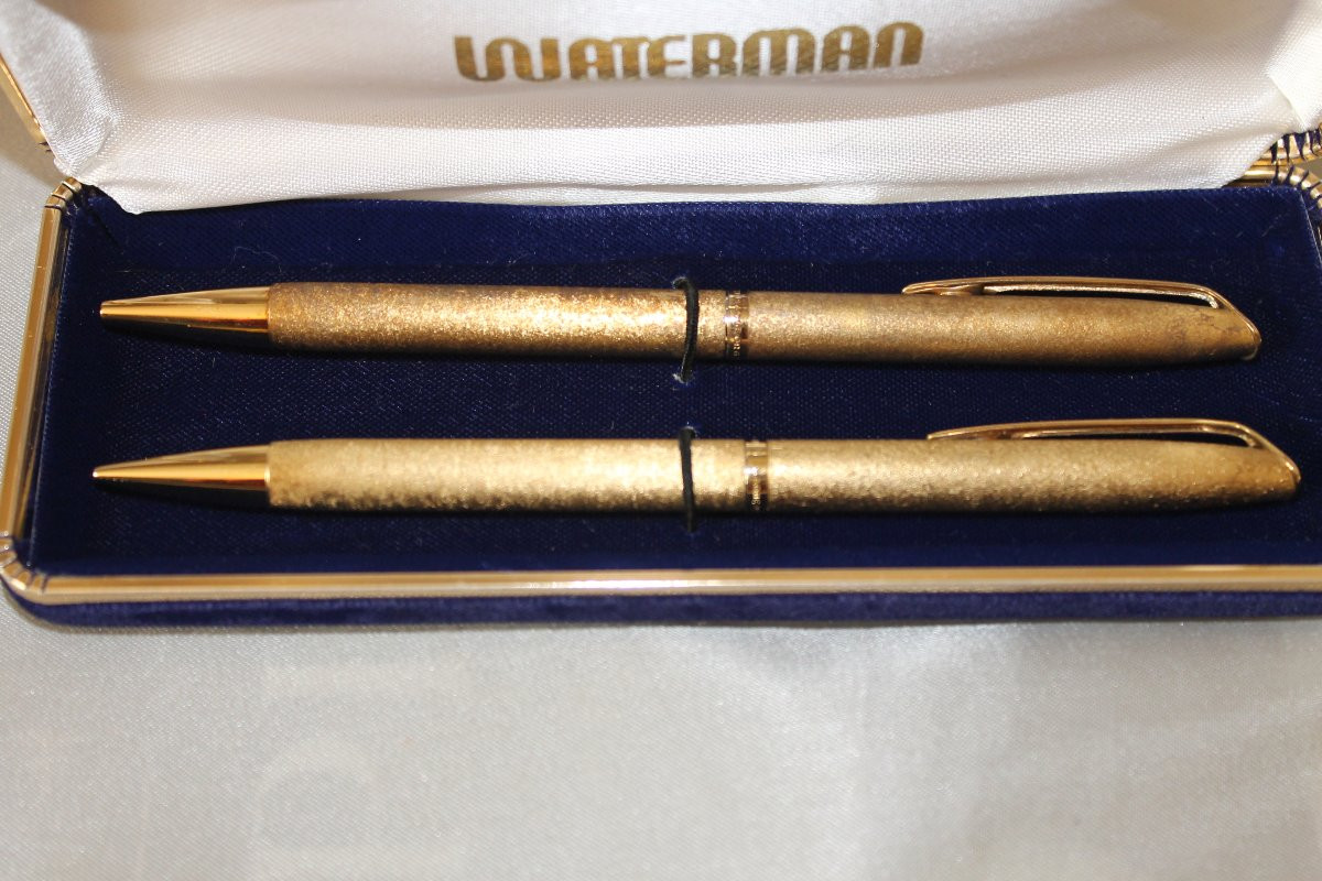 Waterman Gold-plated Ballpoint Pens In A Box And A 20th Century Silver Globus Judaica Pen-photo-4