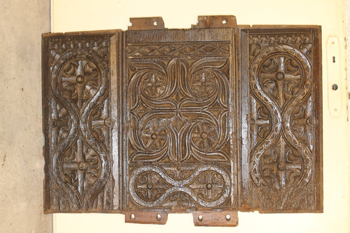 Triptych Of Carved Panels From The Facade Of A Chest, Renaissance Period, 16th Century-photo-3
