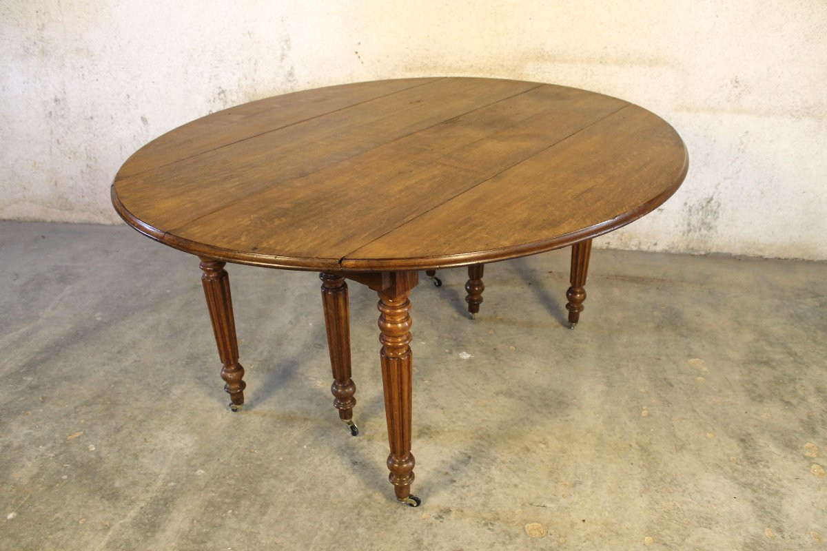 Oval-shaped 6-legged Oak Table With 4 Extensions, Mid-19th Century-photo-3
