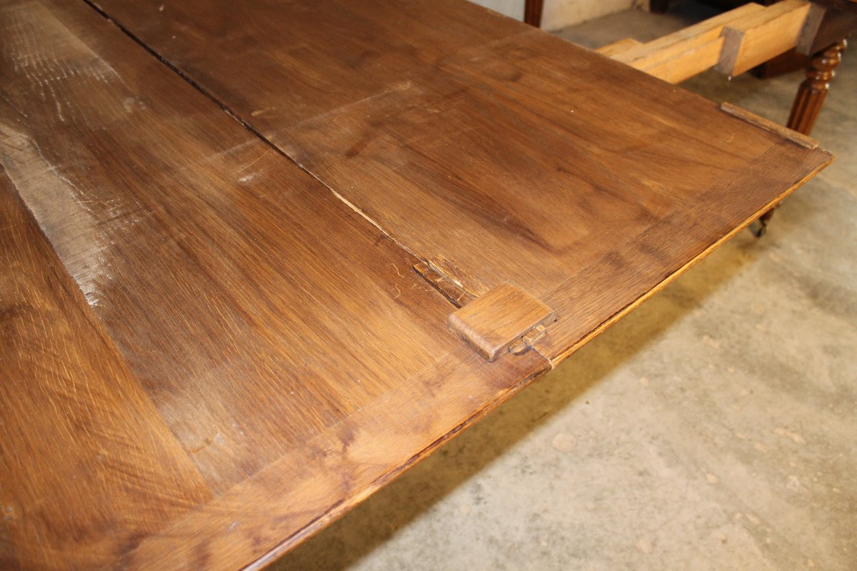 Oval-shaped 6-legged Oak Table With 4 Extensions, Mid-19th Century-photo-3