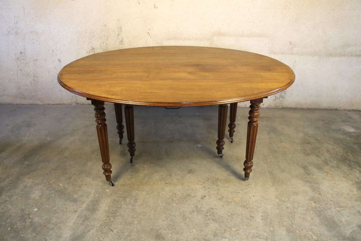 Oval-shaped 6-legged Oak Table With 4 Extensions, Mid-19th Century-photo-7