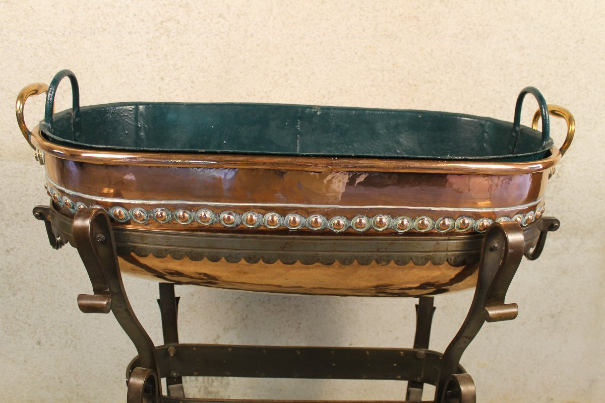 Grande jardinière en cuivre et fer forgé de style Haute Epoque époque début 20ème-photo-2