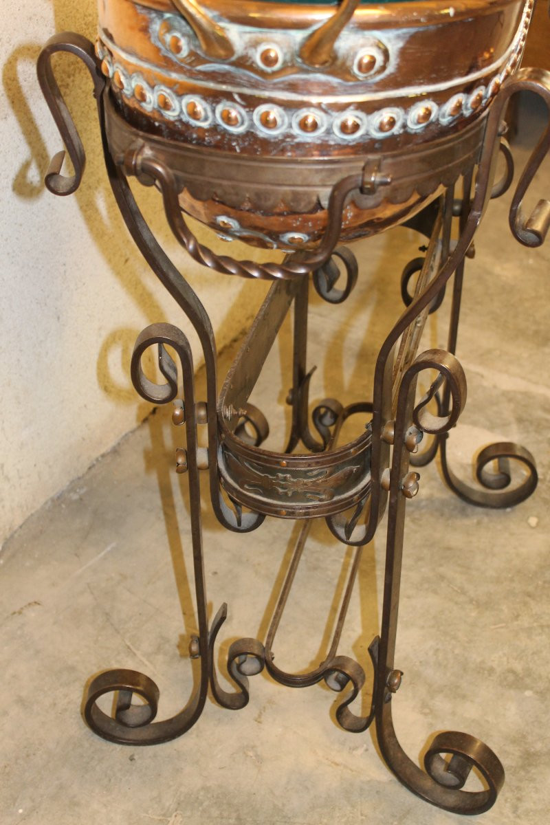 Grande jardinière en cuivre et fer forgé de style Haute Epoque époque début 20ème-photo-4