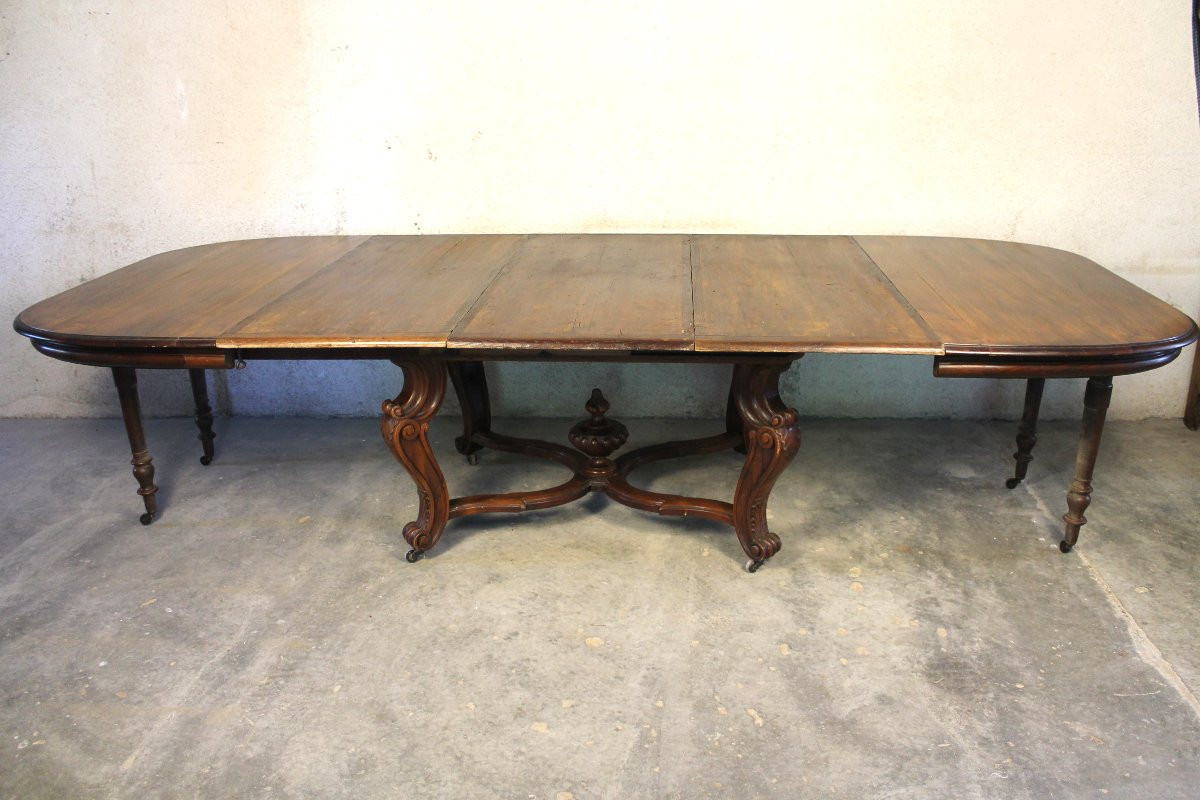 Walnut Dining Table With 3 Extensions, Louis XV Style, 19th Century, Length: 3 Meters-photo-1