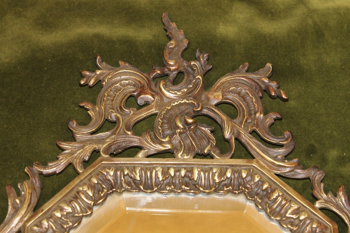Paire d'appliques en bronze à 3 bras de lumière et miroir style Louis XV époque 19ème-photo-1