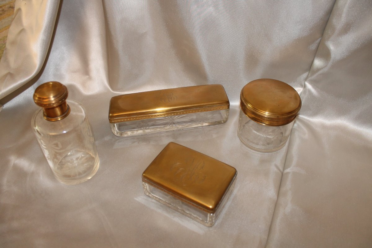 Louis XVI Style Engraved Glass Toiletry Set, Late 19th Century-photo-1