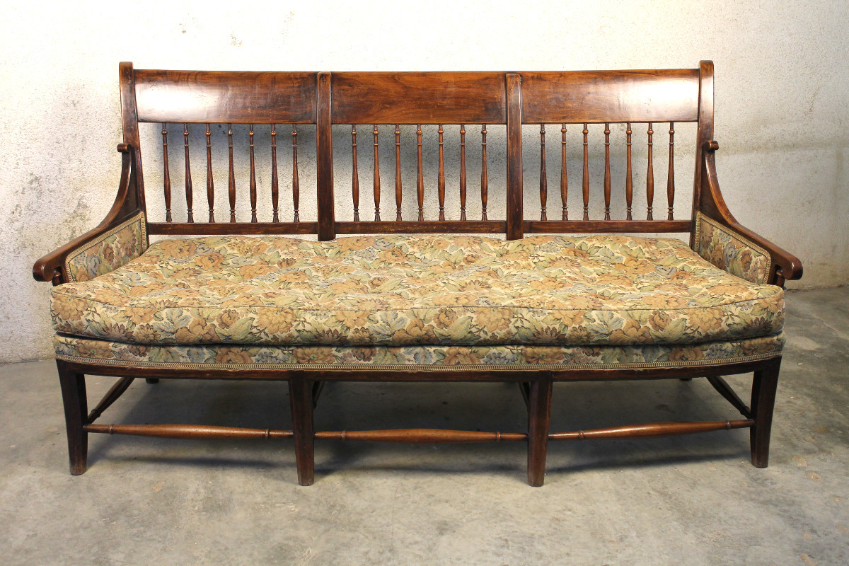 Radassier - Provençal Bench In Fruit Wood From The 18th Century Directoire Period