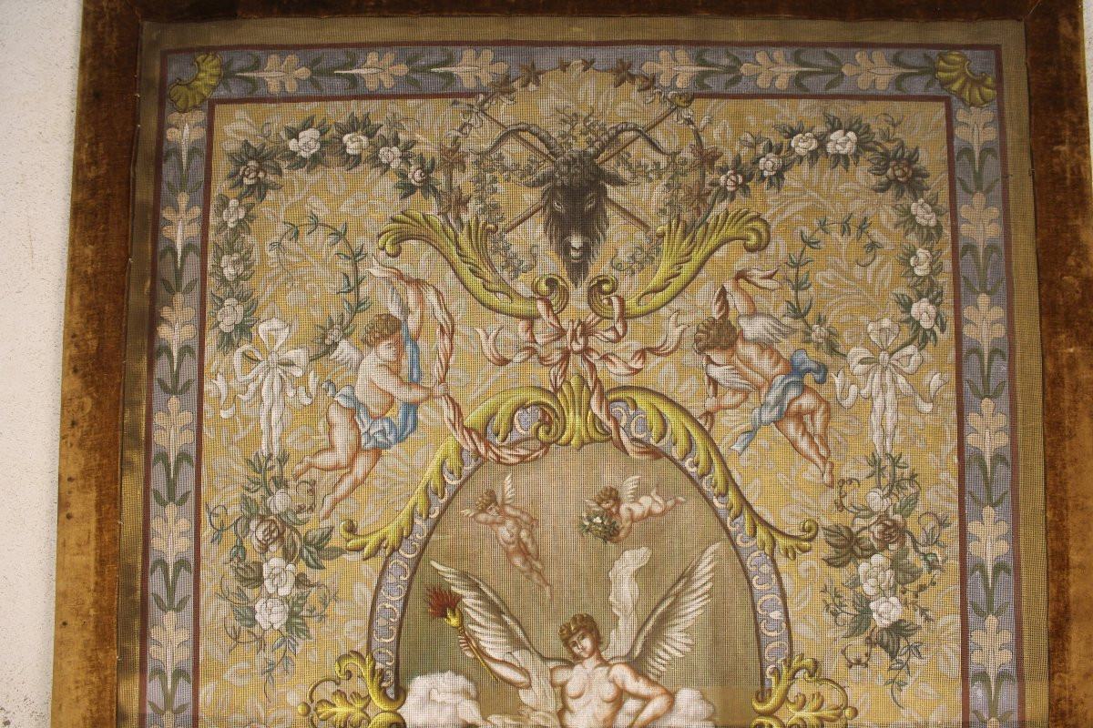 Decorative Project With Mythological Decoration Gouache On Canvas Signed E. Pacheran 1896 H: 220 Cm-photo-3