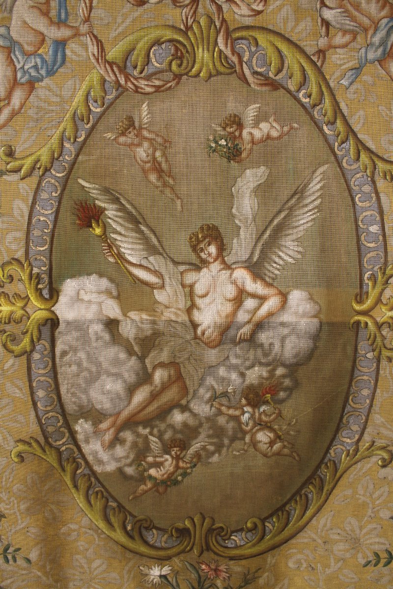 Decorative Project With Mythological Decoration Gouache On Canvas Signed E. Pacheran 1896 H: 220 Cm-photo-1