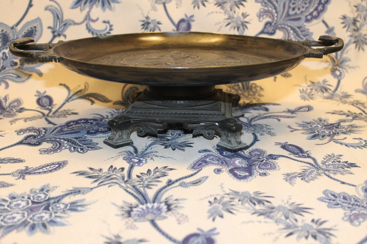 Grande coupe montée en bronze avec décor de berger à l'antique signée Richard époque 19ème-photo-2