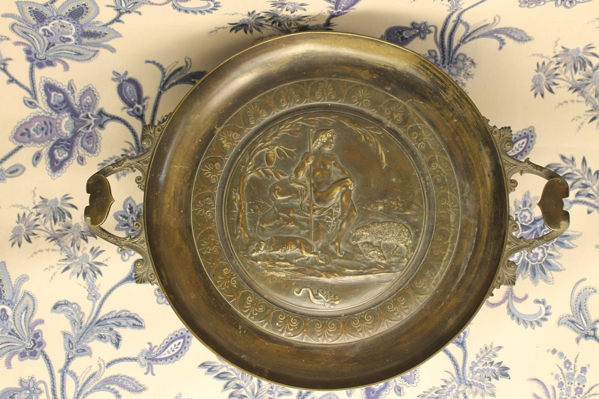 Grande coupe montée en bronze avec décor de berger à l'antique signée Richard époque 19ème-photo-4