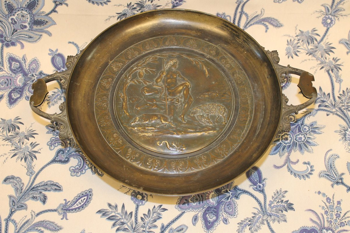 Grande coupe montée en bronze avec décor de berger à l'antique signée Richard époque 19ème-photo-1