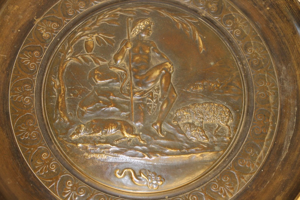 Grande coupe montée en bronze avec décor de berger à l'antique signée Richard époque 19ème-photo-3