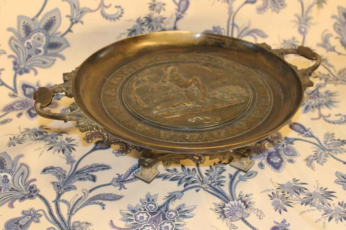Grande coupe montée en bronze avec décor de berger à l'antique signée Richard époque 19ème-photo-7