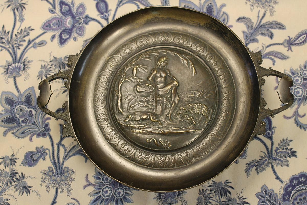 Grande coupe montée en bronze avec décor de berger à l'antique signée Richard époque 19ème-photo-8