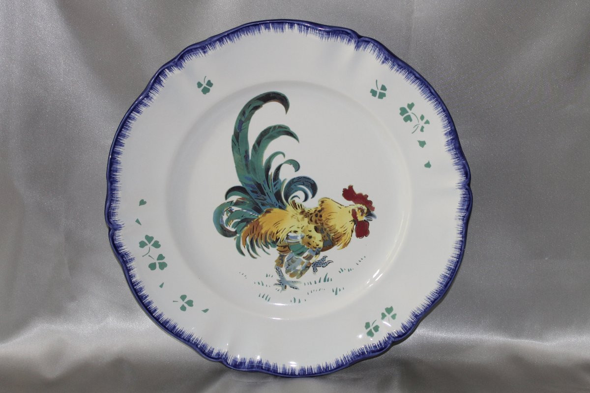 3 Lunéville Earthenware Dishes Decorated With A Rooster. Perfect Condition, 20th Century.-photo-2