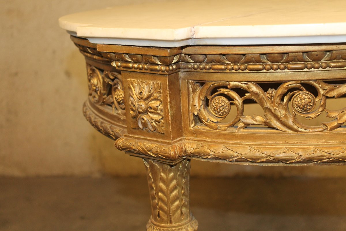 Table guéridon en bois sculpté doré de style Louis XVI époque 19ème-photo-2